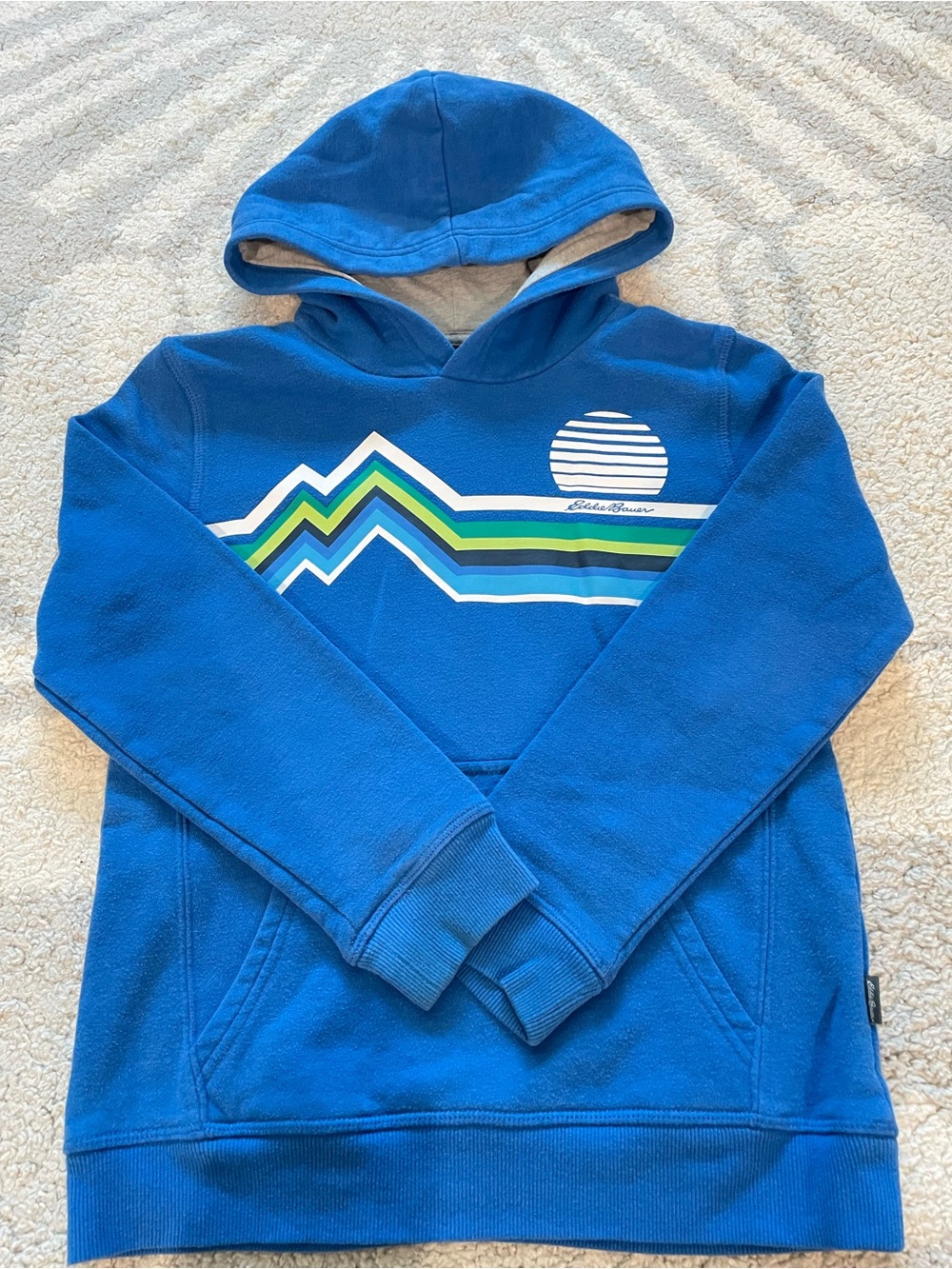 Eddie Bauer Blue Pullover Hoodie with Striped Mountain Graphic